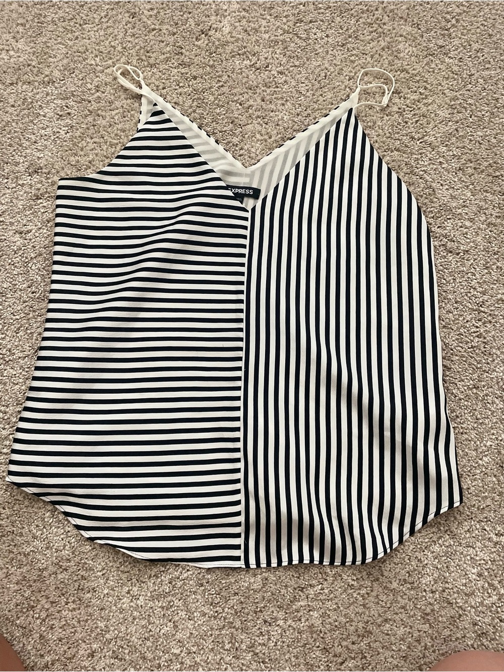 Express Black & White Striped Spliced V-Neck Cami